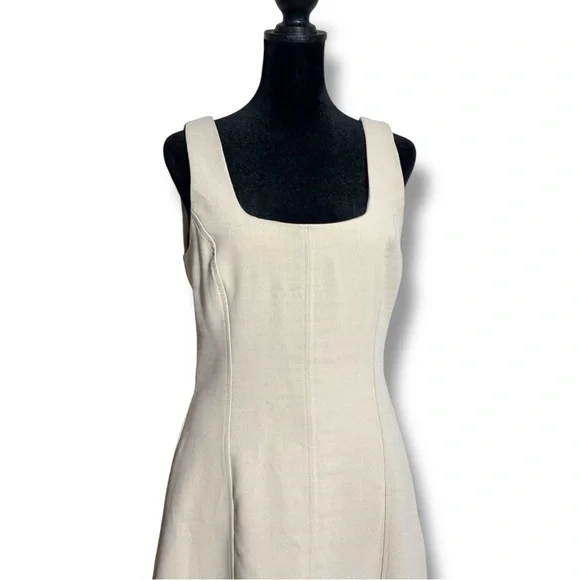 Joie Cream Sleeveless A-Line Square Neck Soft Fit & Flare Midi Dress - Picture 2 of 15